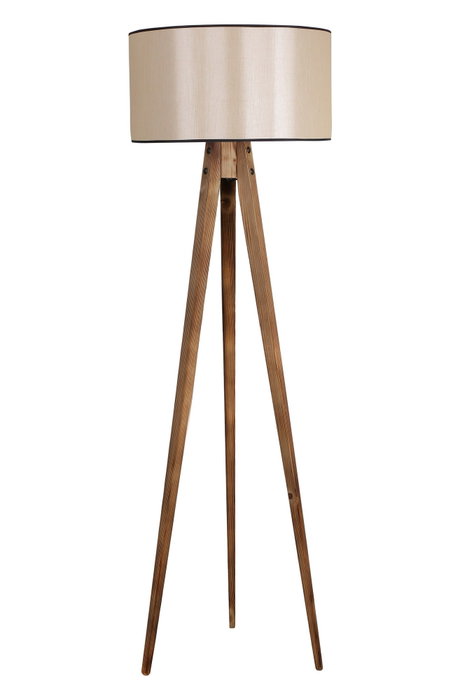 Opviq Lámpara de Pie de Madera con Pantalla de Tela Marrón